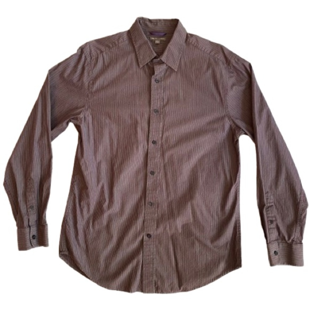 GAP Premium Men’s Olive and Purple Pinstripe Button Up Shirt Size L, 100% Cotton